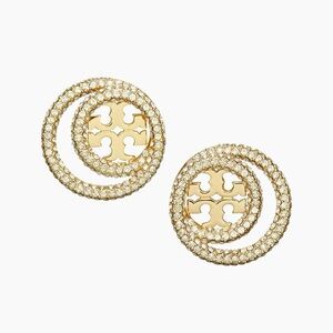 Tory Burch Miller Pavé Double Ring Stud Earrings NWOT